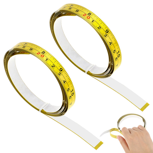 2 Pcs Steel Self-Adhesive Measuring Tape, 200cm or 78-Inch Imperial and Metric Ruler Tape Right to Left Reading, 1/2-Inch Peel and Stick Tape Measure for Woodworking, Saw, Drafting Table, Yellow