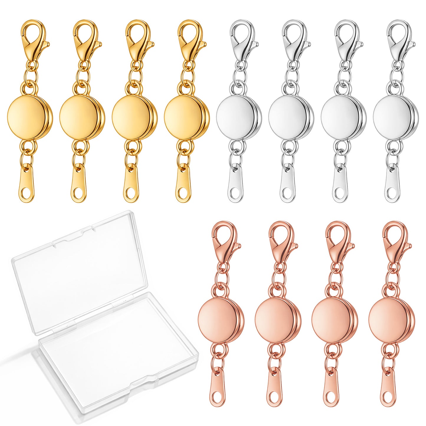 12 PCS Magnetic Necklace Clasps, Magnetic Clasps for Necklaces, Locking Jewelry Clasp, Round NecklaceClasp Closures and Bracelet Extender for Jewelry Making in Gold, Silver, Rose Gold