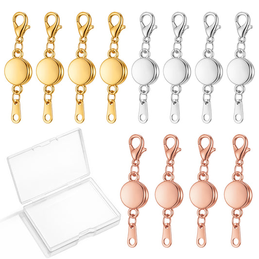 12 PCS Magnetic Necklace Clasps, Magnetic Clasps for Necklaces, Locking Jewelry Clasp, Round NecklaceClasp Closures and Bracelet Extender for Jewelry Making in Gold, Silver, Rose Gold