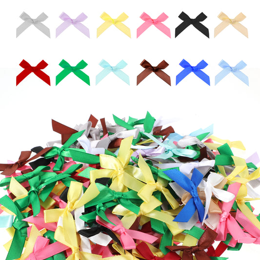 300PCS Mini Satin Ribbon Bows Small Multicolor DIY Craft Tiny Bows for Presents, Pre-Tied Mini Bows DIY Projects Bowties Decor for Wrapping Hair Clip Flower Wedding Birthday Sewing Scrapbooking Gift