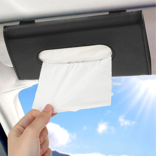 Car Tissue Holder, Car Visor Tissue Box, PU Leather Car Sun Visor Tissue Holder, Sun Visor Hanging Paper Towel Clips Holder, Multifunctional Black Car Tissue Face Mask Box for Sun Visor Seat Door