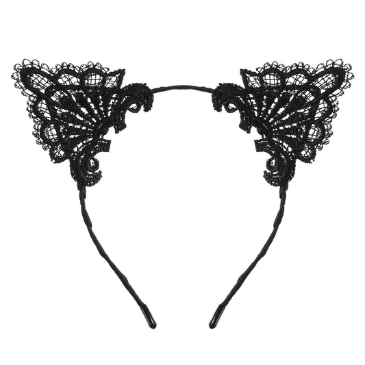 1 Pcs Lace Cat Ears Headbands Halloween Headband for Women Glitter Fancy Dress Costume Hair Accessory Party Cosplay Fashion Hair Accessory for Women