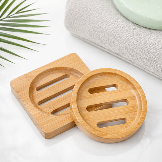 2 PCS Bamboo Soap Holder Shower Steamer Holder Dish Wood Soap Tray Wooden Soaps Dish for Shower Home Bathroom (Round and Square)