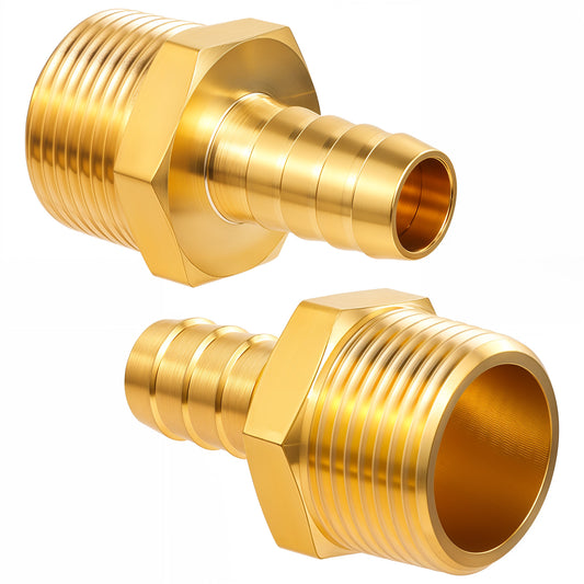 2pcs Brass Hose Barb Fitting 1/2" Barb x 3/4" NPT Male Adapter NPT Male to Pipe Fitting Male Hose to Pipe Fitting Adapter Connector Air Hose Repair Fitting Kit