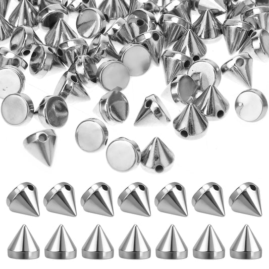 440 PCS 8mm Spike Studs for Clothing, Silver Studs for Clothing Studs Cone Spikes for Crafts Pyramid Studs Flat Back Punk Spikes Rivets Cone Spike Studs Beads for Holloween DIY Crafts