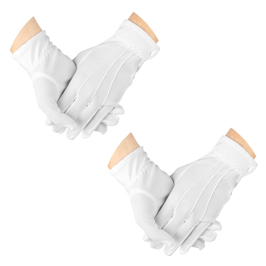 salbsever 2 Pairs White Gloves Thin Cotton Gloves Parade Gloves Uniform Gloves White Marching Band Gloves Tuxedo Costume Guard Gloves with Snap for Police Server Funeral Formal Tuxedo Guard