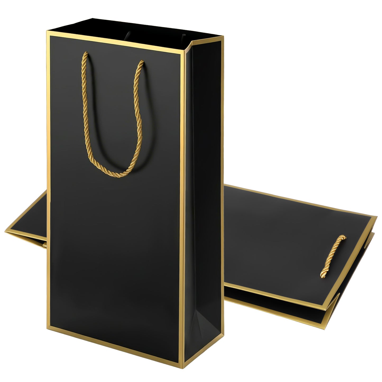 7"X3.5"X13.8" Double Wine Gift Bag, 2 PCS Luxury Wine Bottle Gift Bags, Reusable Liquor Bag with Gold Foil Print, Whiskey/Liquor 2 Bottle Wines Bags with Handles for Party Wedding Birthday Supplies