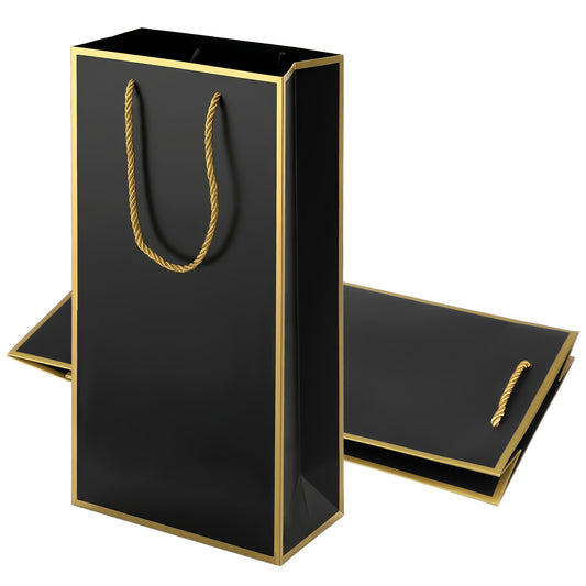7"X3.5"X13.8" Double Wine Gift Bag, 2 PCS Luxury Wine Bottle Gift Bags, Reusable Liquor Bag with Gold Foil Print, Whiskey/Liquor 2 Bottle Wines Bags with Handles for Party Wedding Birthday Supplies