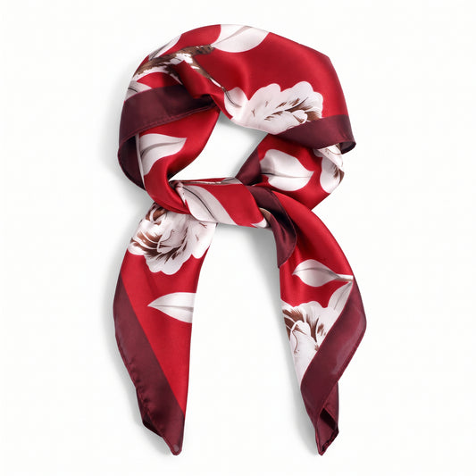 Zelphvt Silk Neck Scarf for Women, Burgundy Silk Scarf 27.5x27.5 Inch