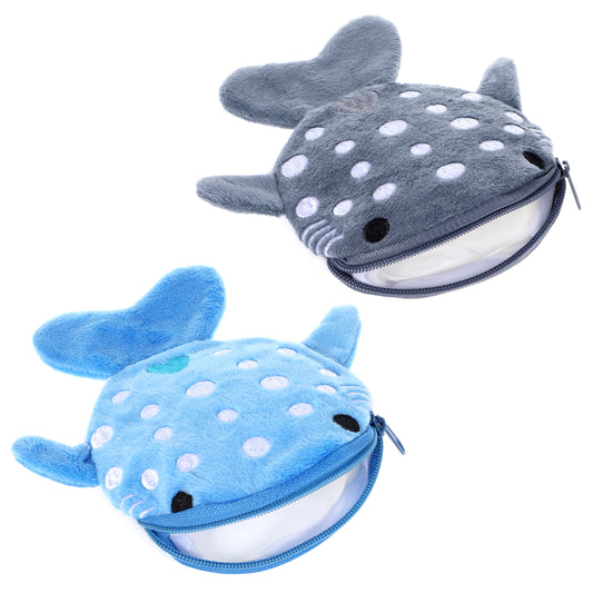 2PCS Whale Shark Coin Purse Plush Coin Pouch with Zipper Cute Small Wallet Small Embroidered Fish Sea Animal Change Purse Funny Novelty Coin Pouch for Cosmetic Items Earphone Gifts Women, Blue, Gray