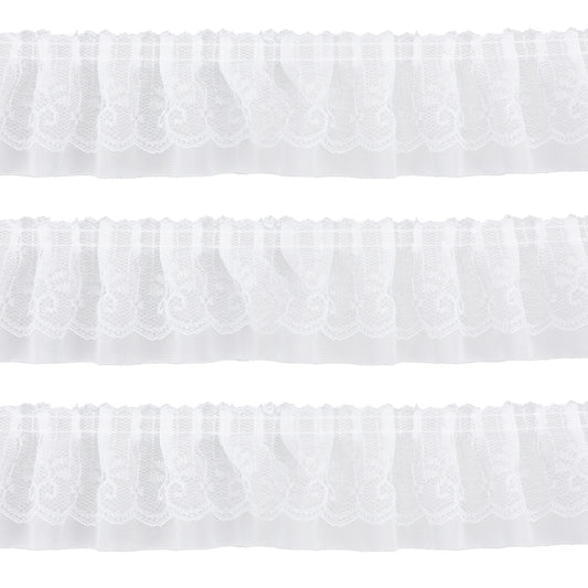 10M Layer Ruffle Lace Pleated Trim 6cm Wide White Double-Layer Pleated Chiffon Lace Trim Flower Trim Gathered Ribbon Tulle Trimmings Fabric Ribbon for DIY Sewing Crafts Decor