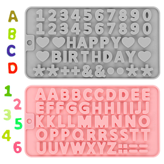 2 Pcs Letter Number Silicone Molds Silicone Fondant Baking Mold A to Z Letters and 0-9 Number Fondant Baking Molds for Happy Birthday Cake Decoration and Chocolate Candy Covered Strawberries