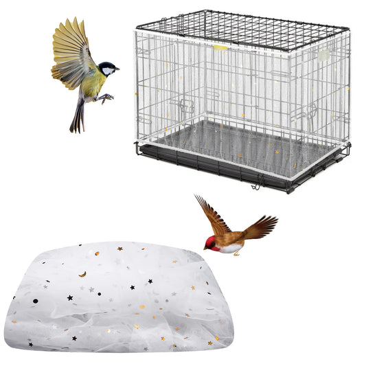 Alrhso Bird Cage Netting Seed Catcher, Elastic Stretchy Birds Cage Seeds Catcher Guard, White Nylon Mesh Birds Cages Cover Skirt Seed Catchers for Round Square Cages (15.7" X87")