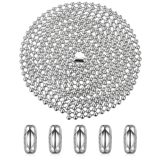10 Feets Beaded Ball Pull Chain Extension 120" Ceiling Fan Pull Chain Roller Shade Bead Chain Extender Stainless Steel Ball Chain Replacement with 5 Pcs Ball Chain Connector (4.5 mm, 3m, Silver)