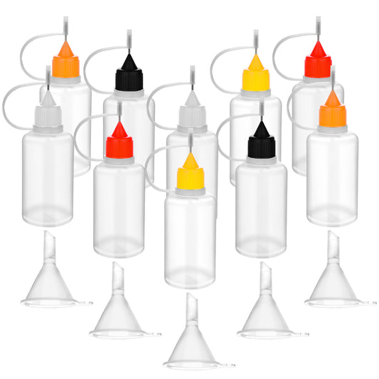 10 PCS Precision Tip Applicator Bottle, 1 Ounce Needle Tip Squeeze Bottle 5 Color Paint Bottles with Needle Tip Mini Glue Bottles for Alcohol DIY Paper Quilling Craft, with 5PCS Plastic Mini Funnel