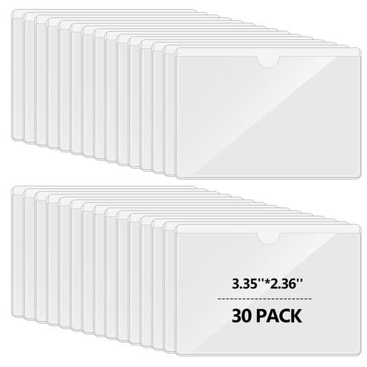 30 Pieces Self-Adhesive Index Card Holders 3.14" x 2" Plastic Labels Holders Clear Tote Bag Labels Stickers PVC Label Holder with Top Open Loading for Drawer Organizing Storage Bins Library Card