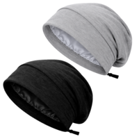 Xthrotsenk 2 PCS Sleep Cap Bonnet for Sleeping Women Men Adjustable Sleep Hair Wrap Cooling Lining Sleeping Bonnet for Curly Hair Braid Natural Hairs (Black, Grey)