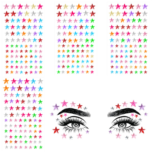 Star Hair Face Gem Stickers, 4 Sheets Colorful Face Eye Rhinestones Makeup Stickers Women Self Adhesive Jewels for Face Body Crafts Parties Festival Decal Decor