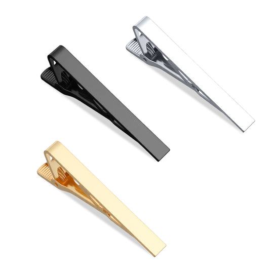 3 Pcs Gold SIlver Black Tie Clips Set, Classic Tie Bar for Men, Shiny Glossy Ties Bar, Regular Ties Necktie for Father, Husband, Boyfriend, Business, Wedding, Gifts and Daily Life