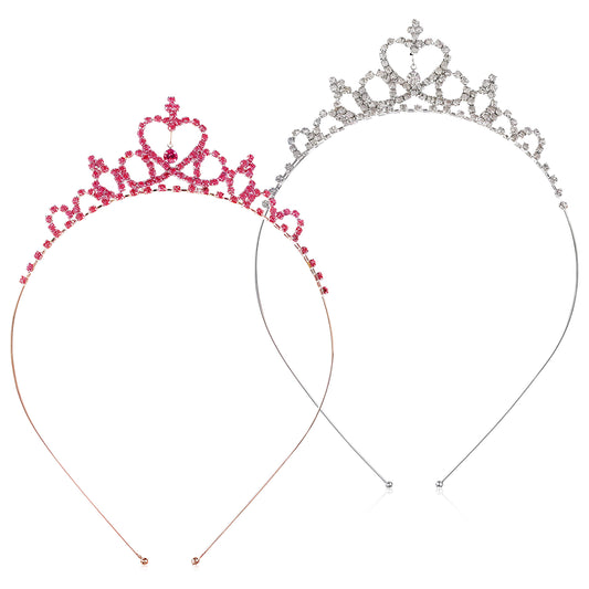 2 Pieces Crystal Tiara Princess Crystal Headband, Glittering Rhinestone Non-Slip Crown Headbands for Women, Girls Princess Crystal Tiara Crown, Rhinestone Tiara Crown for Wedding Birthday Party
