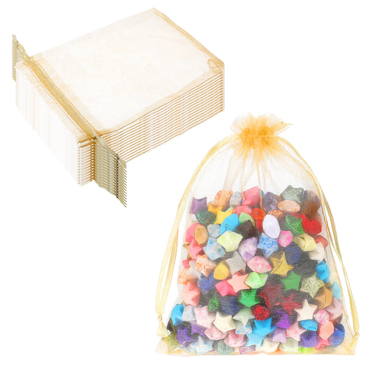 100 Pcs Gold Organza Gift Bags, Large 13 x 18cm Jewelry Pouches Drawstring, Lavender Bag, Christmas Candy Mesh Bags, for Confetti Lavender Wedding Favour Wax Melts, Gold