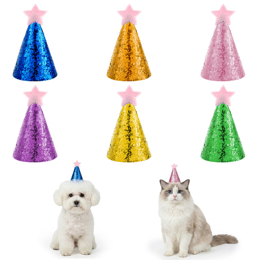 6PCS Mini Party Hats for Stuffed Animals, Colorful Mini Birthday Party DIY Felt Cone Hats for Small Dogs Cats Partys Animals Toy Figures, Colorful Felt Animal Birthday Decorations Accessories