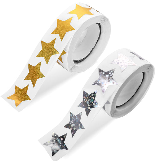 2 Roll Holographic Star Stickers Foil Star Stickers Roll Kids Reward Stickers Self Adhesive Label Stars Glitter Stickers for Kids Behavior Chart Student Planner School Classroom 1000pcs