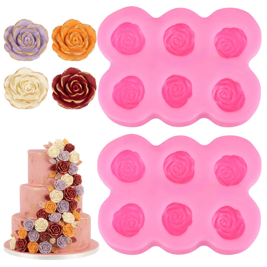 2 PCS Rose Silicone Molds for Chocolate, 6 Cavity Rose Candy Fondant Mold Non-Stick, Flower Cake Resin Mold for Ice Cube Sugarcraft Chocolate Candy Cupcakes Pudding Kitchen Baking Tools