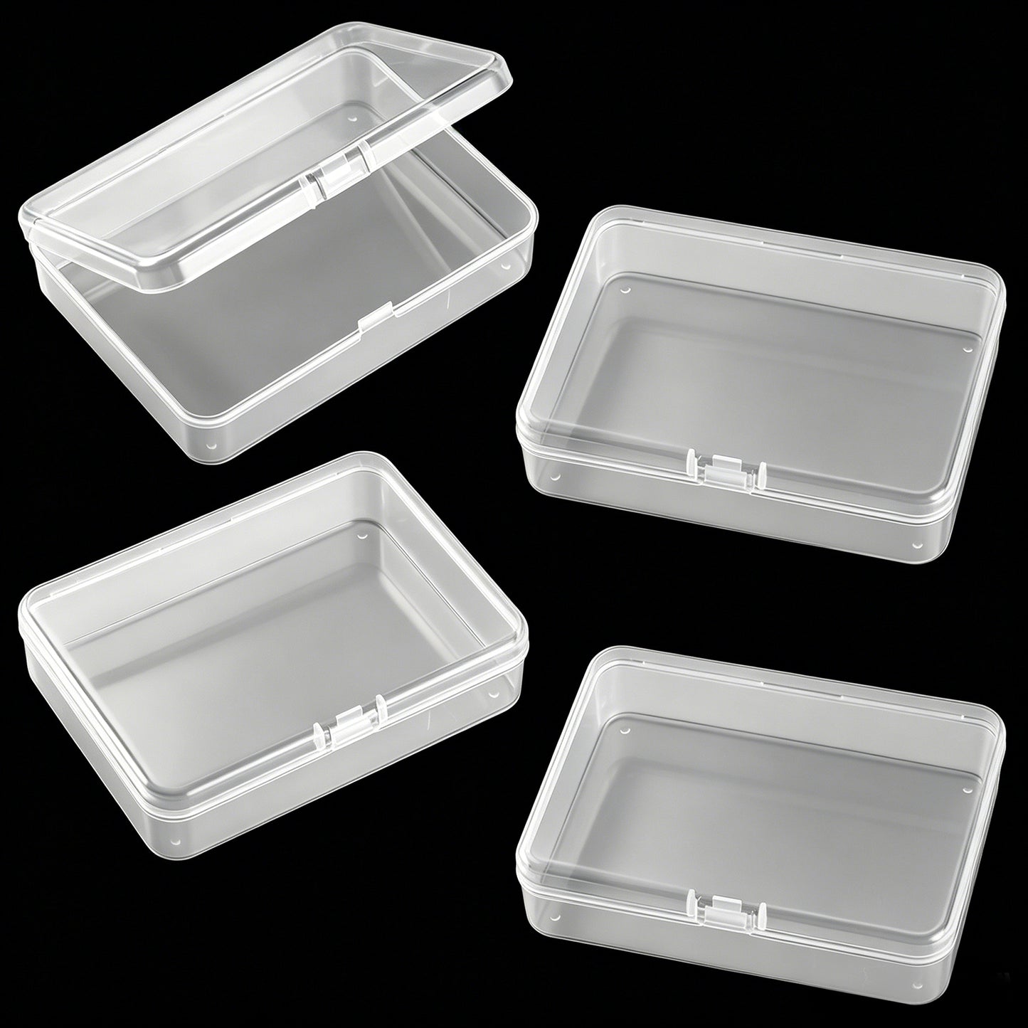 Qulkws 4 Pcs Rectangular Plastic Storage Containers Box with Hinged Lid 4.5x3.3x1.1Inches Rectangle Organizer Small Plastic Case for Beads and Crafts Card Case Holder Playing Card Cases Box Storage