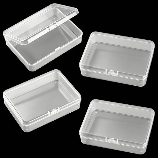 Qulkws 4 Pcs Rectangular Plastic Storage Containers Box with Hinged Lid 4.5x3.3x1.1Inches Rectangle Organizer Small Plastic Case for Beads and Crafts Card Case Holder Playing Card Cases Box Storage