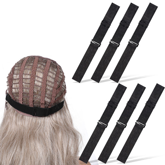 6Pcs Adjustable Elastic Band for Wigs, Polyester Fiber Wig Edge Band Removable Wig Band Nonslip Wig Strap Adjustable Straps for Wigs and Making Wigs, 1inch