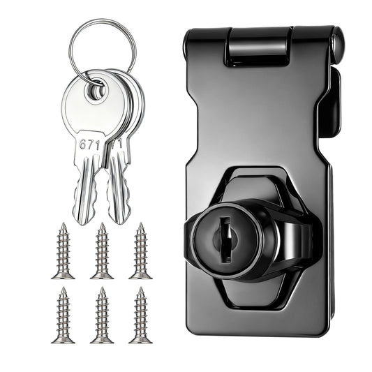 Shed Lock with 2 Keys, Flip Latch 3-mm Thickened Heavy Duty Keyed Hasp Locks Twist Knob Safety Door Lock Stainless Steel Gate Latch for Double Door Window Cabinets Cabinet Garage Small Doors, 2.5 Inch