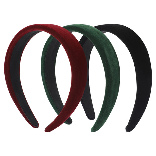 Black Velvet Headband, 3Pcs Velvet Headbands Soft Head Bands Fashion No Slip Headband Fabric Hairbands Hair Accessories for Women Girls(Wine Red/Black/Green)