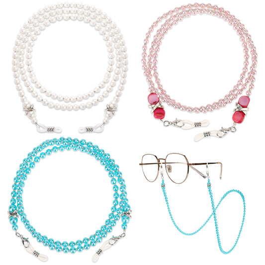 Fyntave 3 Pcs Eyeglass Chains for Women, Pearl Stylish Sunglasses Chain Beaded Eyeglasses Strap Lanyard Elegant Eyewear Retainer Chains for Sunglass Myopia Glass