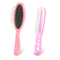 Hair Extension Brushes, 2 Pieces Wig Brush for Synthetic Wigs, Portable Metal Wire Wet Hair Comb, Professional Stainless Steel Teeth for Women Girls Human Hair, Pink