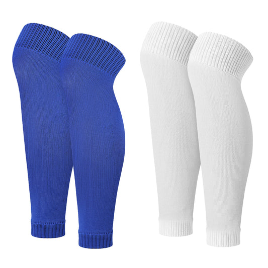 Xthrotsenk 2 Pairs Precut Soccer Socks Soccer Leg Sleeves Sock Football Shin Guard Sleeves Pre Cut Socks for Adult Football Training (Blue, White)
