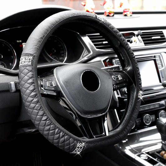 Bling Car Steering Wheel Cover, 15 Inch Stretch Elastic Steering Wheel Cover, Black Sparkly Crystal Diamond Wheel Cover for Women, Rhinestones Soft Elastic Steering Wheel Protector for Most Cars