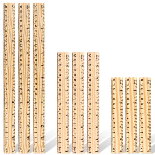 9 PCS Wooden Rulers Multiple Sizes Metric Ruler Set Straight Edge Ruler with Centimeters and Inches Precision Ruler with 2 Scale Wood Ruler for Students Office Home Supplies