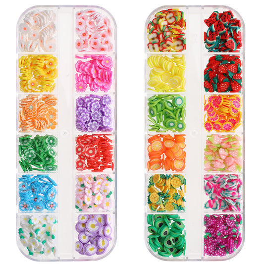 2 Boxes of Fruit Slices Charms Crystal Mash Clay Strip Flowers Fruit Slice Clay Sprinkles Polymer Slices Decorations Scrapbook DIY Crafts for Nail Art Cellphone Decoration Accessories