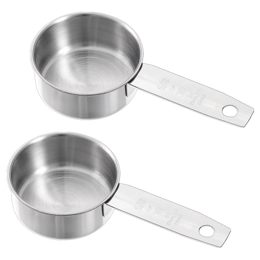 2 Pcs 1/8 Cup (30ml, 1oz) Measuring Cup, Stainless Steel Measuring Scoop Coffee Scoops Small Metal Measure Cups Tablespoon for Wet and Dry Ingredients, Metric and US Measurement, Dishwasher Safe