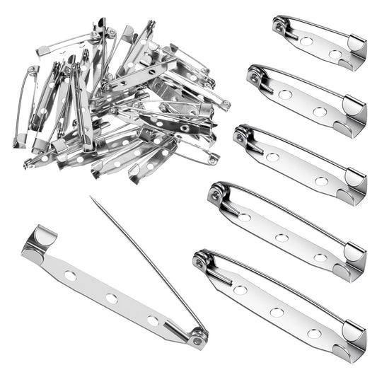 Sliver Brooch Pins for Crafts, Safety Brooch Pin Backs with Holes Metal Safety Pin Broochs Pinback Broochs Backings Secure Back Clasp for DIY Jewelry Making Badge Name Tag Bars Corsage, 5 Size