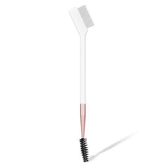 Dual-Ended Eyelash Comb and Eyebrow Brush, Professional Lash Separator Tool for Grooming, Portable Eyelash Brush for Travel, Home, and Salon Use, Removes Mascara Clumps and Defines Brows - White