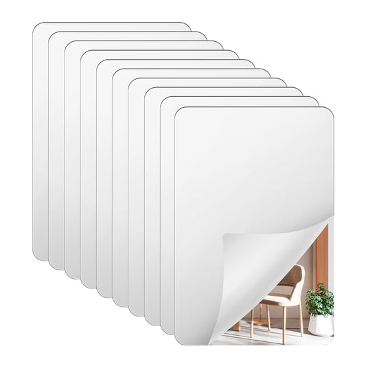 10 Pcs Self Adhesive Acrylic Mirror Sheet, Flexible Mirror Tiles Self Adhesive Wall Mirror Stickers Frameless Mirror Bathroom Mirror Wall Shatterproof Mirror Stickers for Walls Bathroom (6x4 Inches)