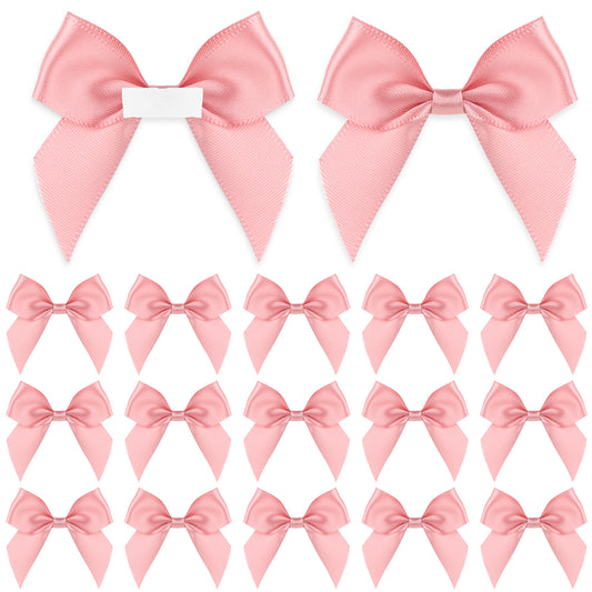 30PCS Pink Small Bows for Crafts, 2" Bow Decorations Pre Tied Bows with Sticky Gel Pads, Self Adhesive Satin Bows for Gift Wrapping for Birthday Party Wedding Decorations Craft Gift Bakery Candy Bags