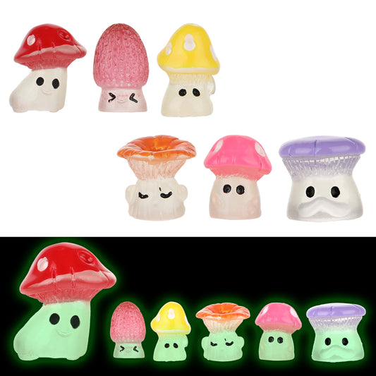 24 PCS Luminous Mini Resin Mushrooms Cute Small Resin Mushrooms Miniature Tiny Glow in the Dark Ornament Garden Landscape Cute Wild Mushrooms Statue Decoration for DIY Crafts Home Decoration Christmas