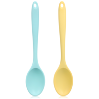 2 Pcs Silicone Mixing Spoons 21cm Nonstick Heat-Resistant Rubber Cooking Spoon Multi Function Kitchen Serving Spoon for Stirring Baking Eating Spaghetti Hot Chocolate, Dishwasher Safe(Yellow Blue)