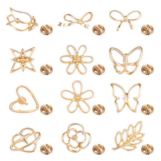 12PCS Daisy Small Flower Brooches Pin Lapel Pins for women Gold Bow Heart Leaf Butterfly Brooches Pins Flower Modesty Pin for Dress Skirt Scarf Hat Clothing Decoration Accessories