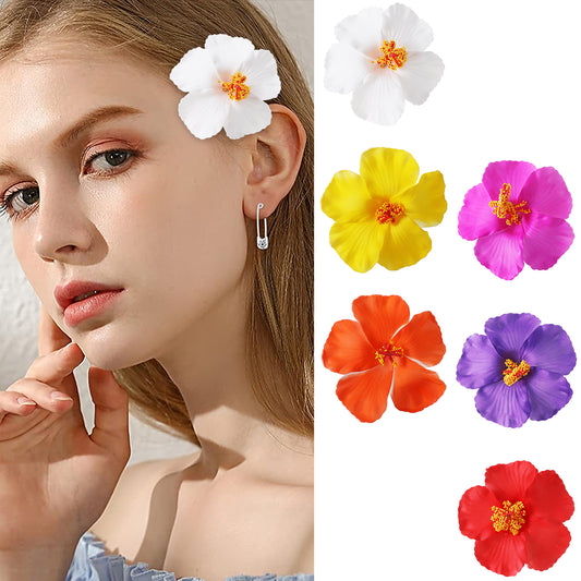 Hawaiian Flower Hair Clips, 6 PCS Hibiscus Hair Clip 3.5 Inch Plumeria Hair Clip Artificial Flowers Barrettes, Hawaiian Hair Accessories for Women Pink Flower Clips for Hair Vacation Beach Party