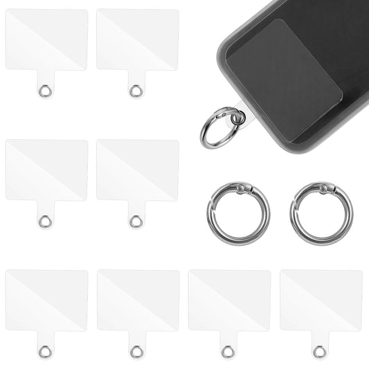 8 PCS Phone Tether Tab Universal Phone Lanyard Tab Without Adhesive Phone Lanyard Patch Phone Lanyard Replacement Part for Cell Phone Safety Drop Protection with Additional 2 Silver Rings (Transparent
