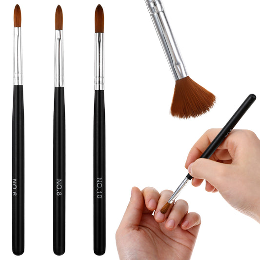 3 Pack Acrylic Nail Brushes Size 6/8/10 Kolinsky Acrylic Nail Brushes for Acrylic Powder Application, Black Round Shaped Nail Art Brush for Nail Art Extension, Manicure Tools Carving
